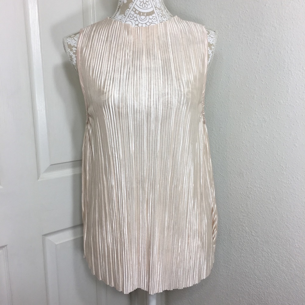 Micro Pleat Champagne Sleeveless Top
